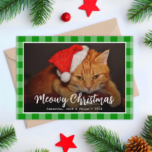 Kerstkat Foto & Tekst op Groene Ruit Feestdagenkaart