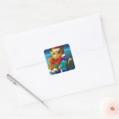 Kerstkat-gast Vierkante Sticker (Envelop)