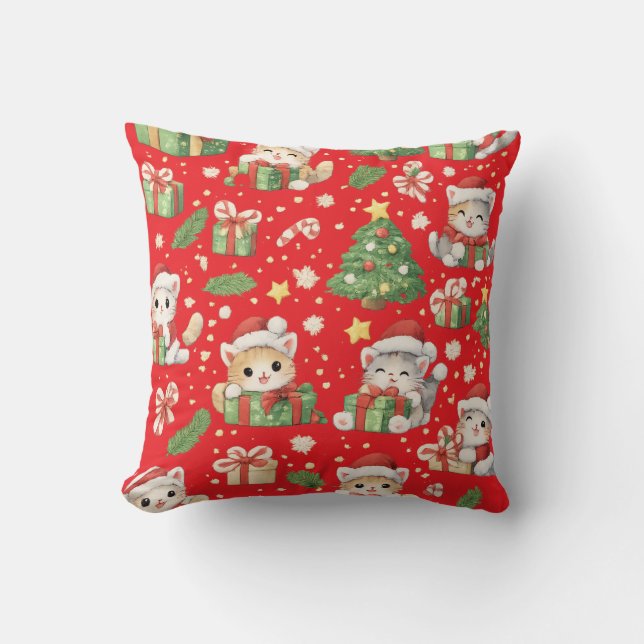 Kerstkat Geschenk Kussen (Voorkant)