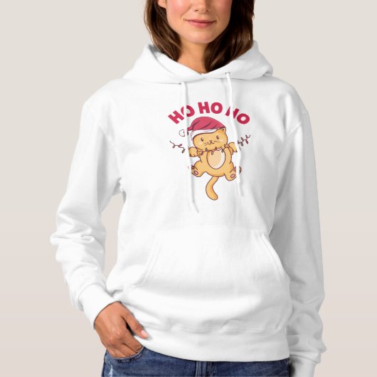 Kerstkat Ho Ho Ho Hoodie (Voorkant)