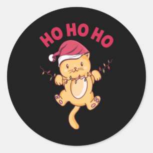 Kerstkat Ho Ho Ho Ronde Sticker