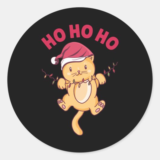Kerstkat Ho Ho Ho Ronde Sticker (Voorkant)