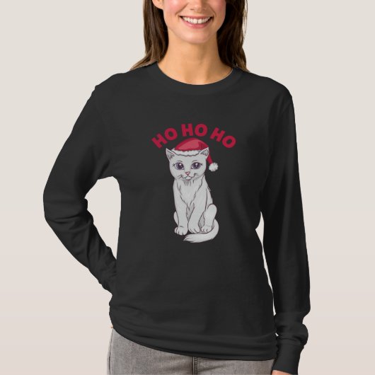 Kerstkat Ho Ho Ho T-shirt (Voorkant)