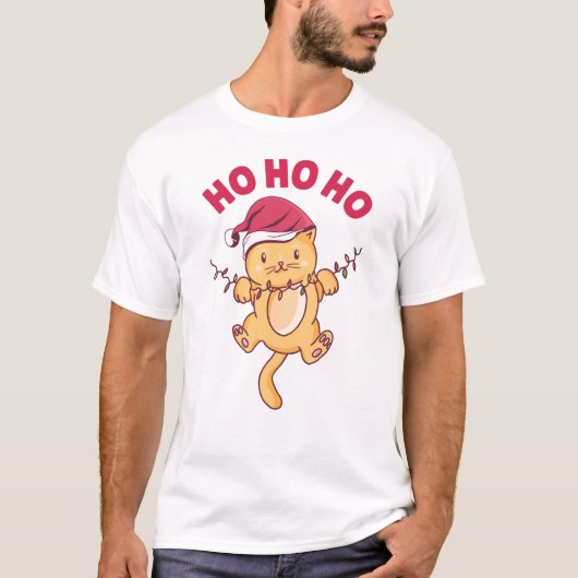 Kerstkat Ho Ho Ho T-shirt (Voorkant)