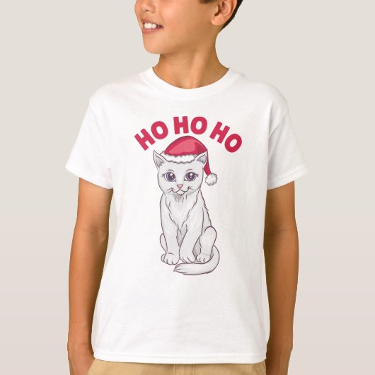 Kerstkat Ho Ho Ho T-shirt (Voorkant)