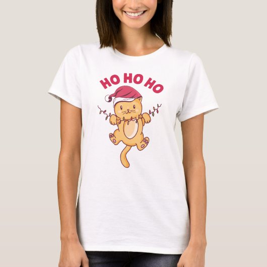 Kerstkat Ho Ho Ho T-shirt (Voorkant)