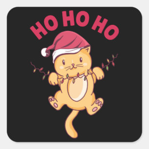 Kerstkat Ho Ho Ho Vierkante Sticker