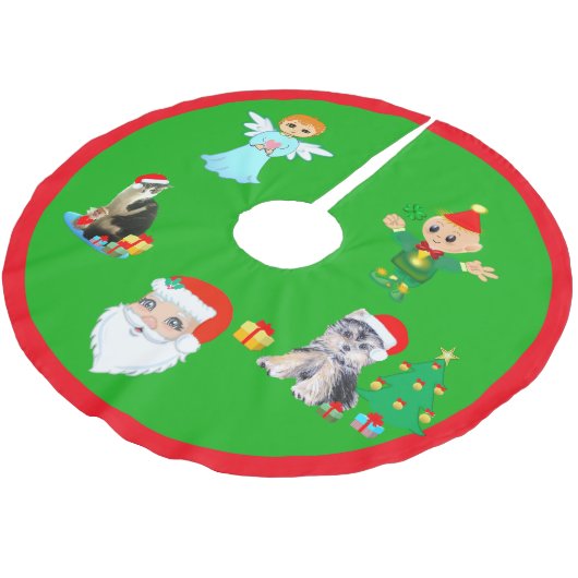 Kerstkat, hond, engel, Elf en kerstman Kerstboom Rok (Gekanteld)