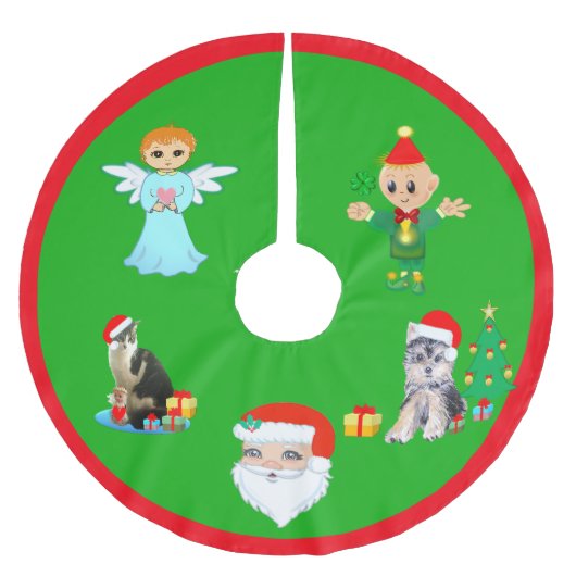 Kerstkat, hond, engel, Elf en kerstman Kerstboom Rok (Voorkant)