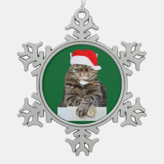kerstkat Humbug Pewter Snowflake Ornament (Voorkant)