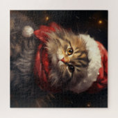 Kerstkat in een kerstmuts puzzel (Horizontaal)