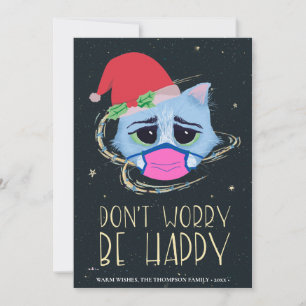 Kerstkat in het gezichtsmasker   Maak je geen zorg Feestdagenkaart