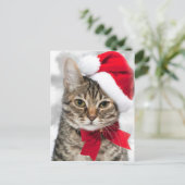 Kerstkat in het Rode pet van de Kerstman Feestdagenkaart (Staand voorkant)