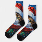 Kerstkat in kerstmuts sokken (Links)