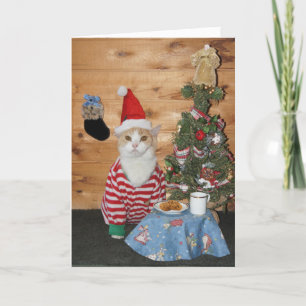 Kerstkat / Kat in PJ's Feestdagen Kaart
