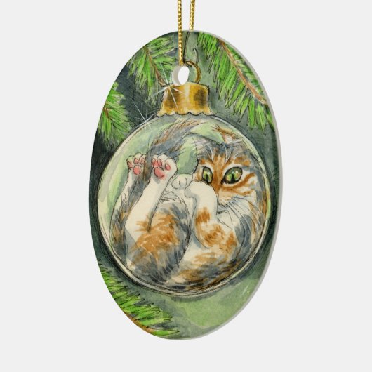 kerstkat keramisch ornament (Links)