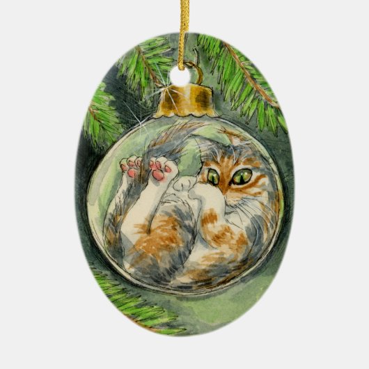 kerstkat keramisch ornament (Voorkant)