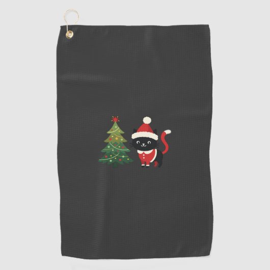 Kerstkat Kerstman Boom Vector Golfhanddoek (Voorkant)