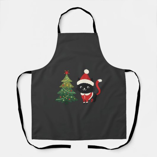 Kerstkat Kerstman Boom Vector Schort (Voorkant)