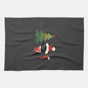 Kerstkat Kerstman Boom Vector Theedoek
