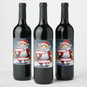 Kerstkat Kerstman, Kerstmis Wijn Etiket