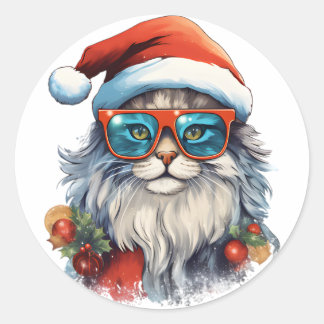 kerstkat Klassiek Ronde Sticker
