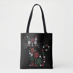 Kerstkat maakte sneeuwvlokken Grappige katten Draagtas