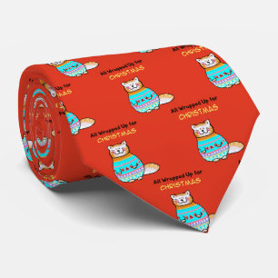 Kerstkat met een speelse kerstsfeer stropdas