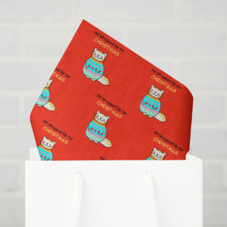 Kerstkat met een speelse kerstsfeer tissuepapier