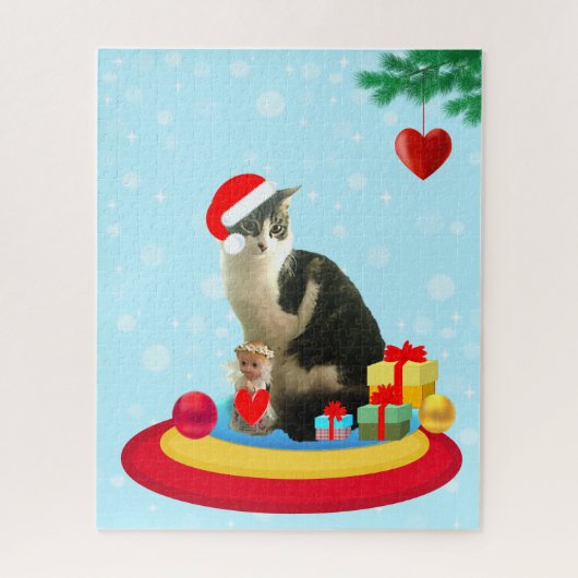Kerstkat met engel legpuzzel (Verticaal)