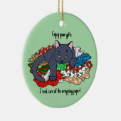 Kerstkat met inpakpapier keramisch ornament (Rechts)