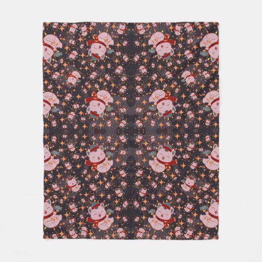 Kerstkat met kerstmuts fleece deken (Voorkant)