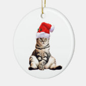 kerstkat met kersttasje keramisch ornament (Links)