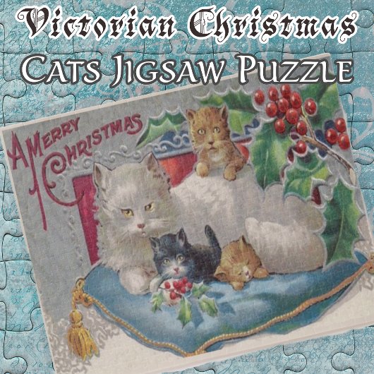 Kerstkat met Kittens  Victoriaans Legpuzzel