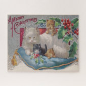 Kerstkat met Kittens  Victoriaans Legpuzzel (Horizontaal)