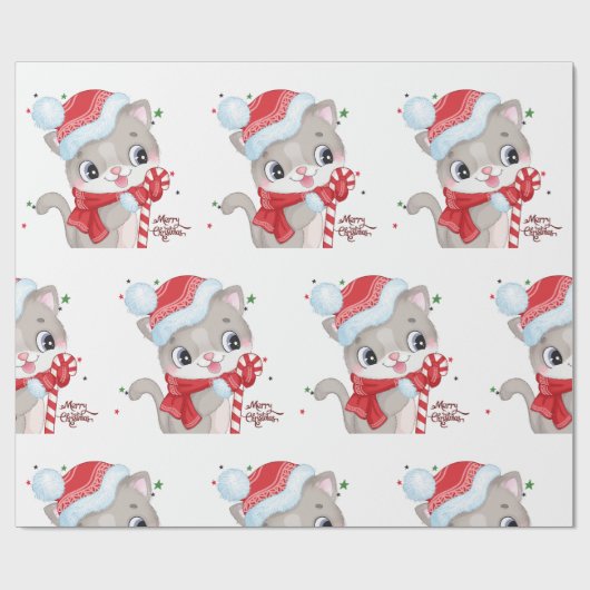 KerstKat met licht Cadeaupapier (Vlak)