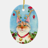 Kerstkat met rendiergewei ornament (Voorkant)