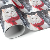 Kerstkat met rode sjaal cadeaupapier (Rol Hoek)
