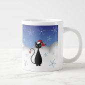 kerstkat met sneeuwvlokken extra grote beker (Rechts)