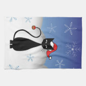 kerstkat met sneeuwvlokken theedoek (Horizontaal)