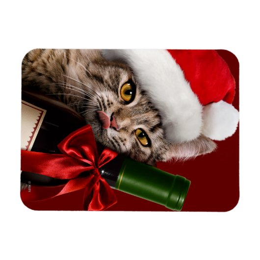 kerstkat met wijnflesje magneet (Horizontaal)