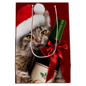 kerstkat met wijnflesje medium cadeauzakje (Achterkant)
