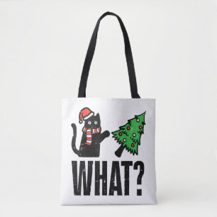 Kerstkat omverwerpende Kerstboom Grappig Draagtas