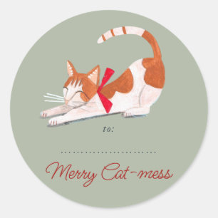 Kerstkat rendier groen Vakantie Ronde Sticker