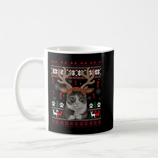 kerstkat rendiertje Ugly KerstSweater T-Sh Koffiemok (Links)