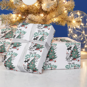Kerstkat Retro Tis Het Seizoen Meowy Catmas Cadeaupapier