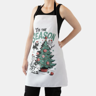 Kerstkat Retro Tis het Seizoen Meowy Catmas Schort