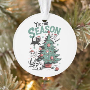 Kerstkat Retro Tis The Season Meowy Catmas  Ornament