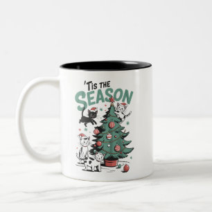 Kerstkat Retro Tis The Season Meowy Catmas Tweekleurige Koffiemok