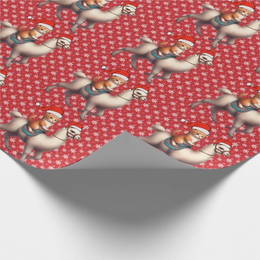 Kerstkat rijdt op lama, Kerstlama en kitten Cadeaupapier (Hoek)